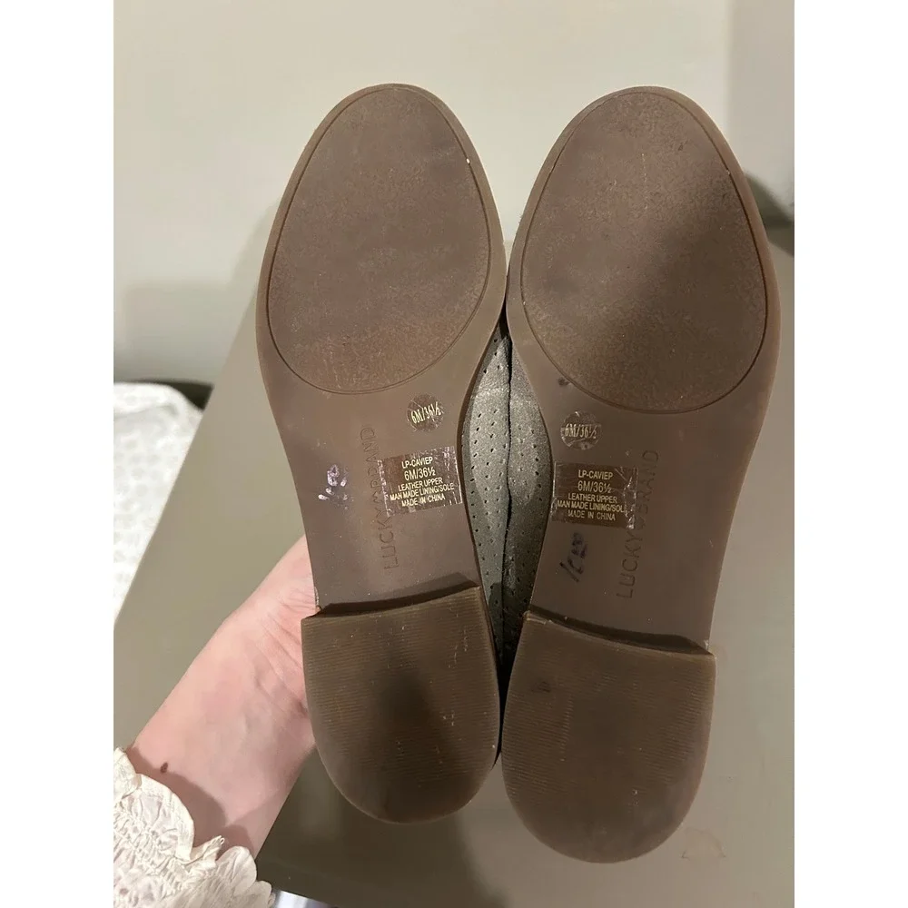 Lucky Brand Caviep Grey Suede‎ Perforated Penny Loafers Flats Womens Size 6M